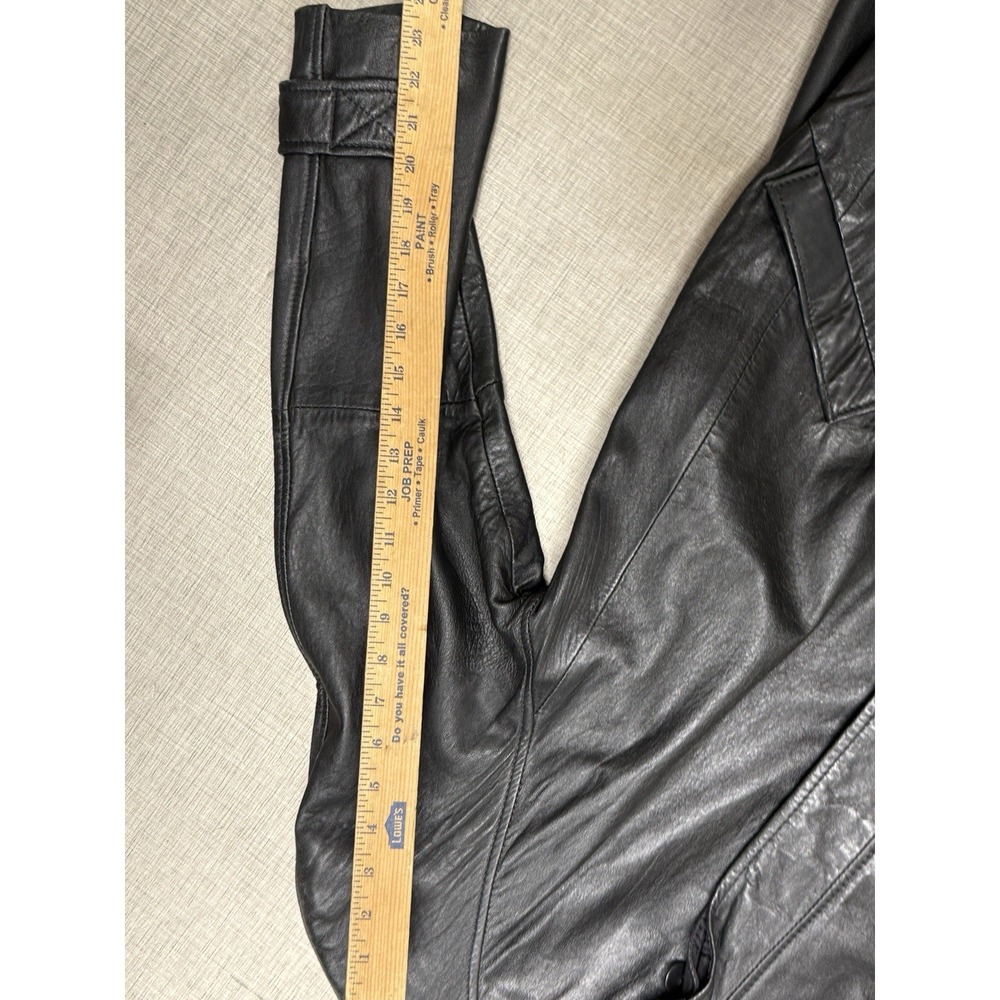 Vintage Black Leather Trench Coat Women Size L Good Longline Matrix Goth - Picture 7 of 10